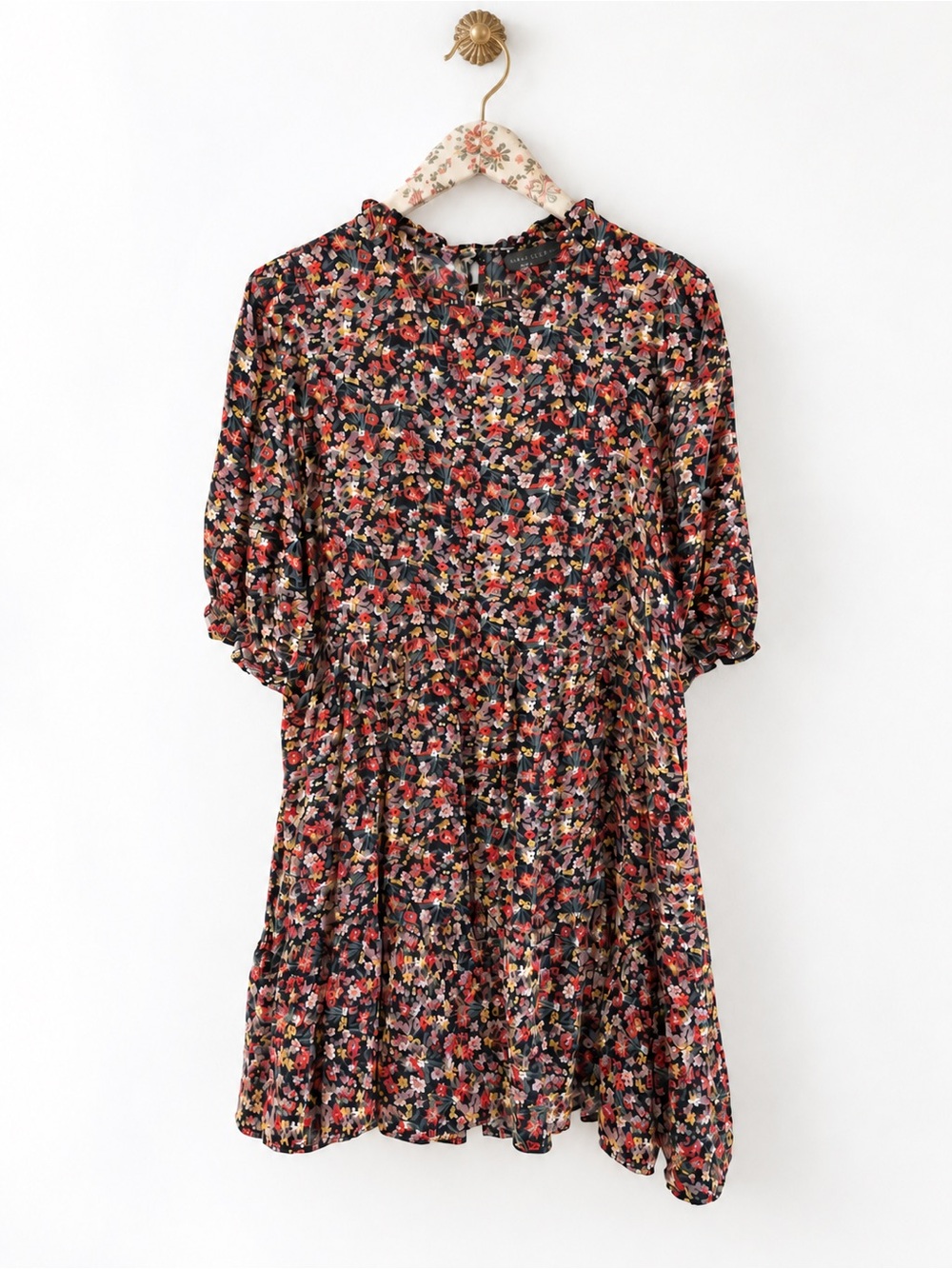 Dress Forum Ditzy Floral Ruffle Neck Mini Dress